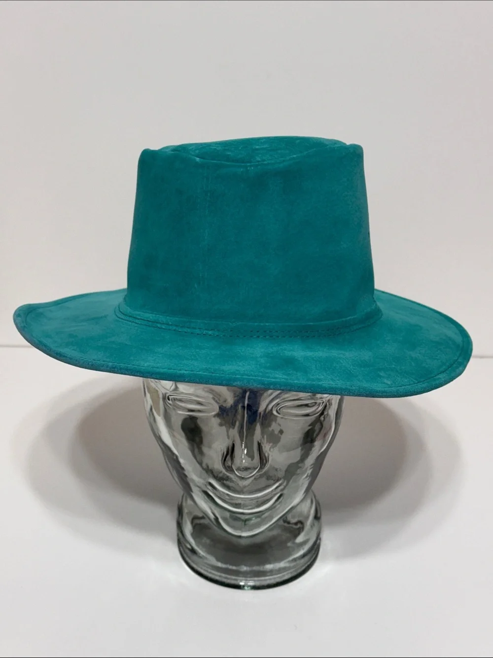 Vintage Made in USA Leather Suede Teal Hat